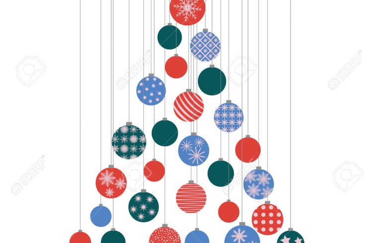 A stylized Christmas tree decorated with multicolored balls